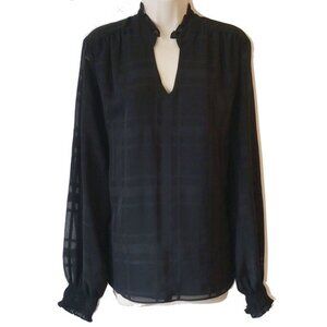 White House Black Market Blouse L Long Sleeve Smocked Cuffs